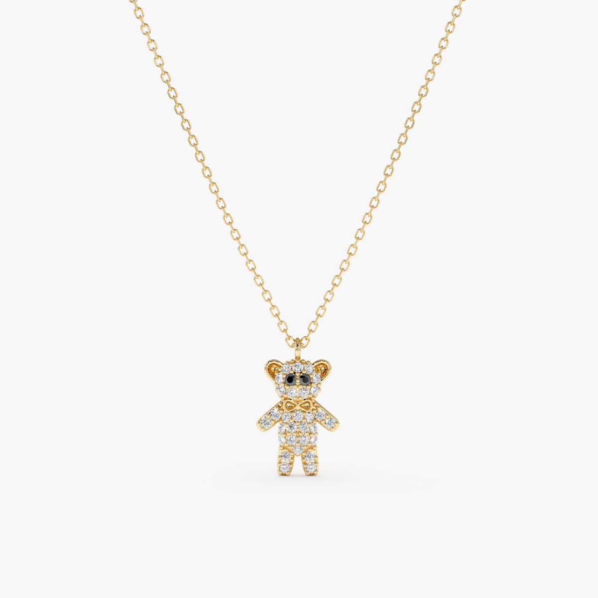 Solid Gold Black & White Diamond Teddy Bear Necklace (EFBAEB)