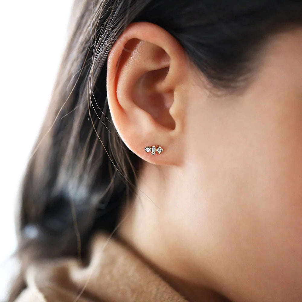 Baguette and Round Cut Mix Moissanite Earrings, photo 5