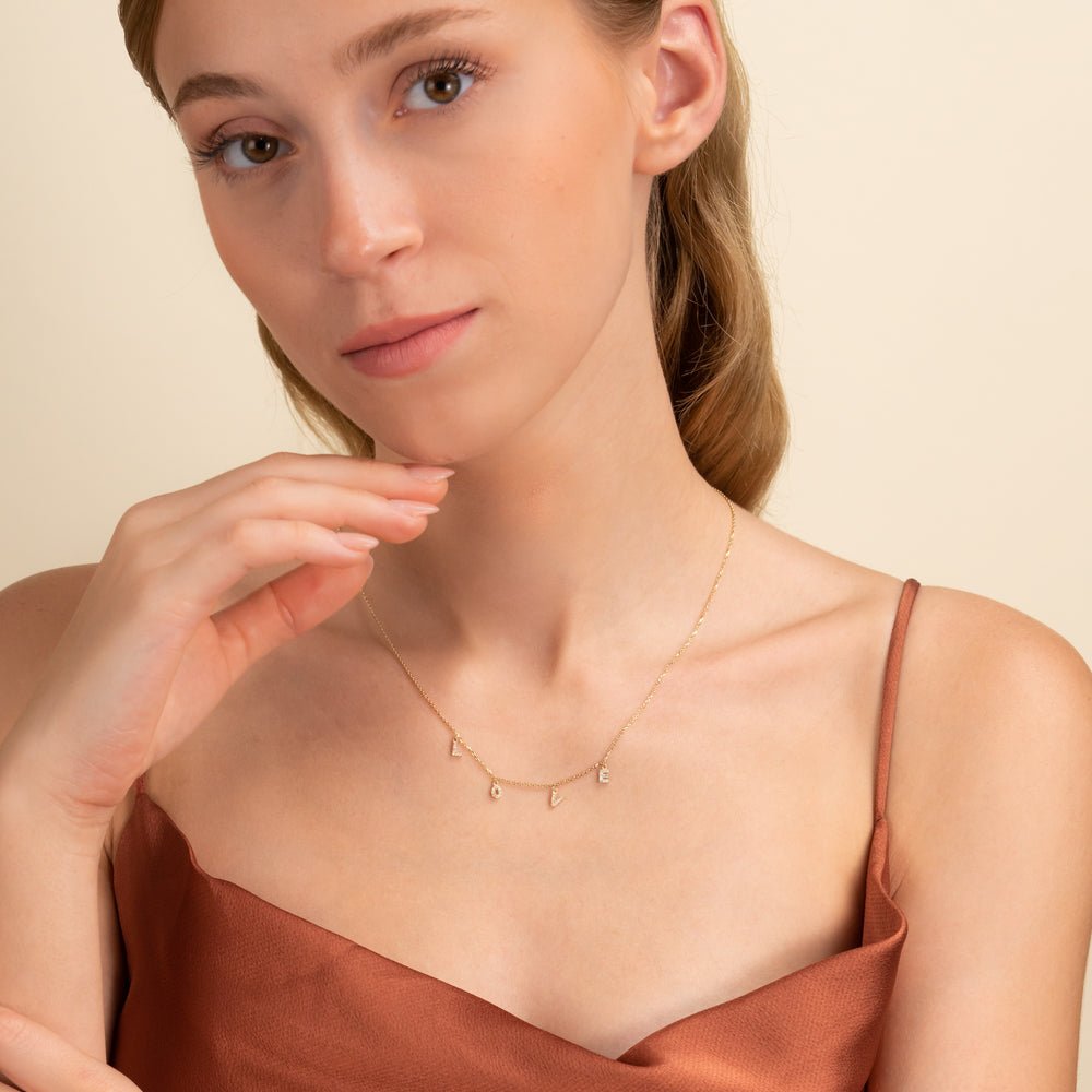 Solid Gold LOVE Diamond Charm Necklace (095802)