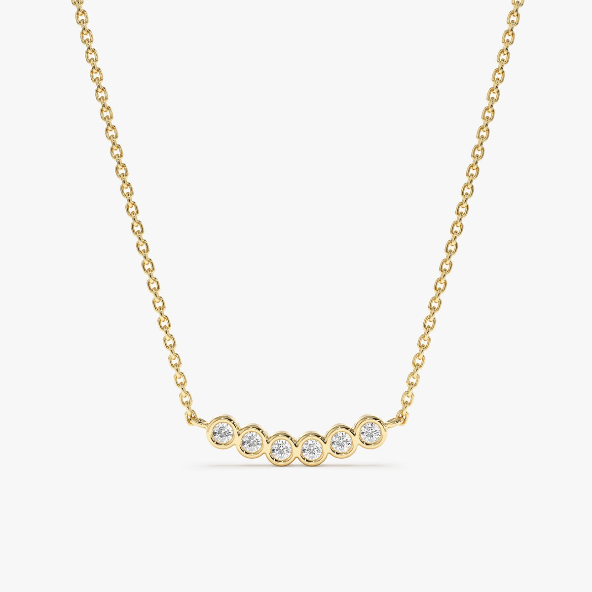 Solid Gold Curved Bubble Bar Diamond Necklace (B8B9C9)