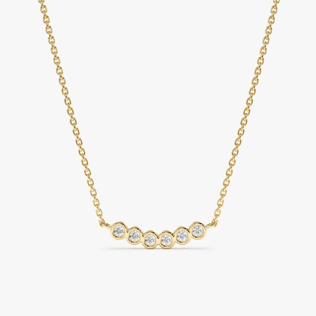 Solid Gold Curved Bubble Bar Diamond Necklace (AAEB99)