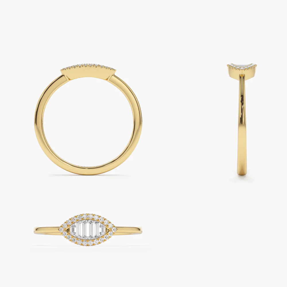 18K Solid Gold Marquise Baguette Diamond Ring