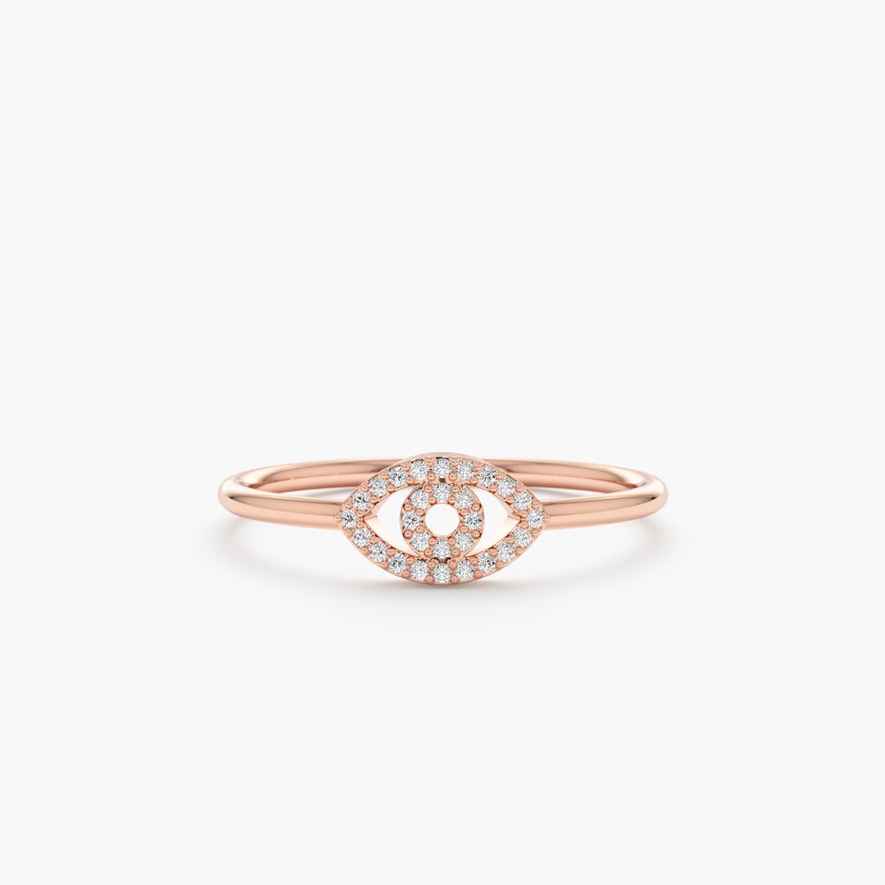 Solid Gold Pave Diamond Evil Eye Outline Ring (77C88A)