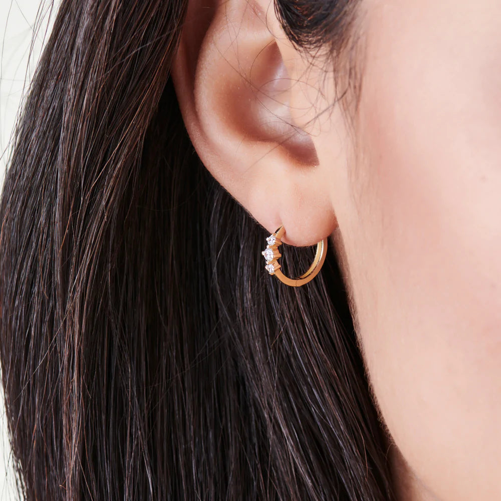 Solid Gold Elongated Triangle Earrings with Micro Pave Diamonds