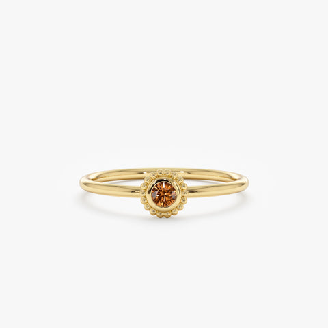 Solid Gold Citrine Art Deco Ring