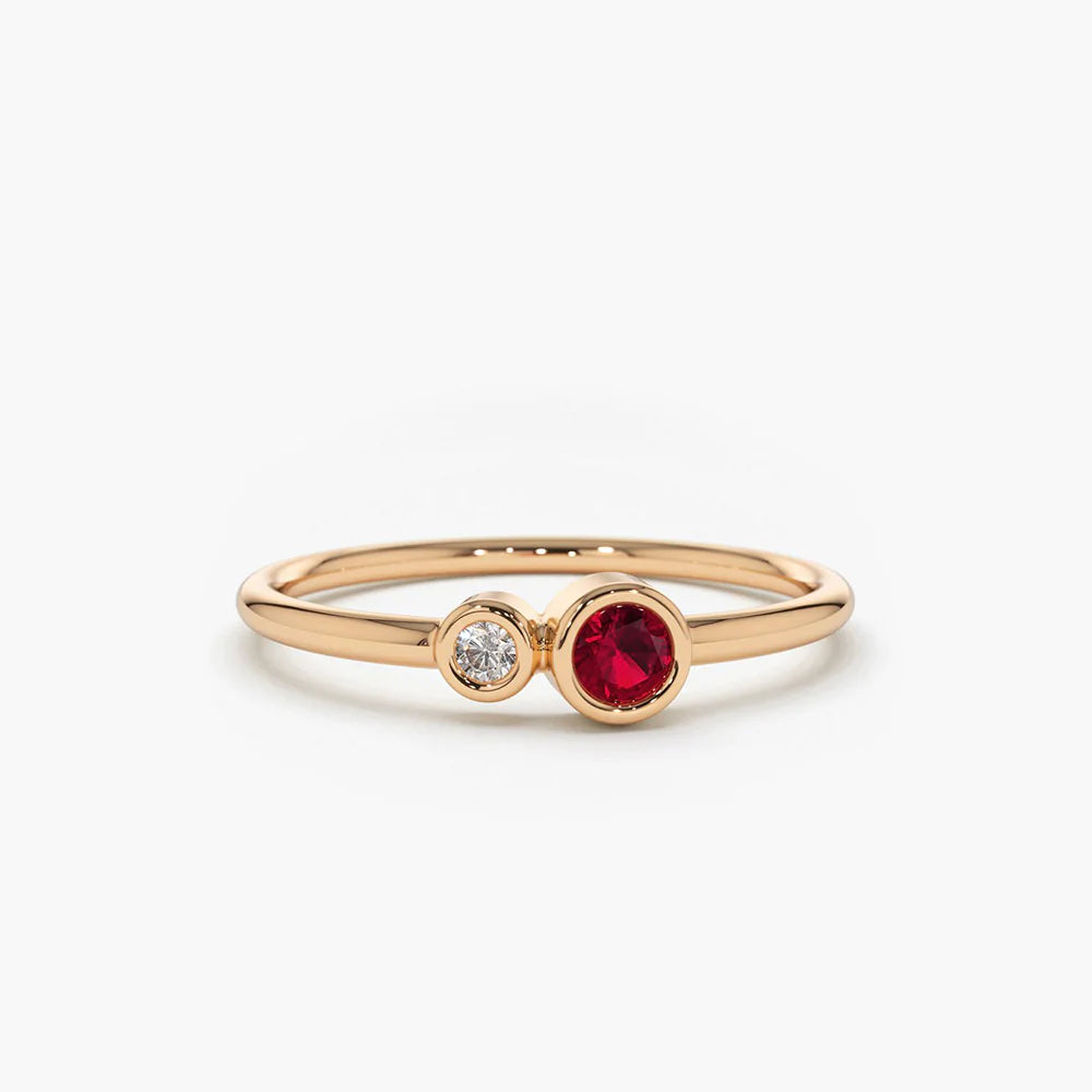 Solid Gold Bezel Setting Ruby and Diamond Ring
