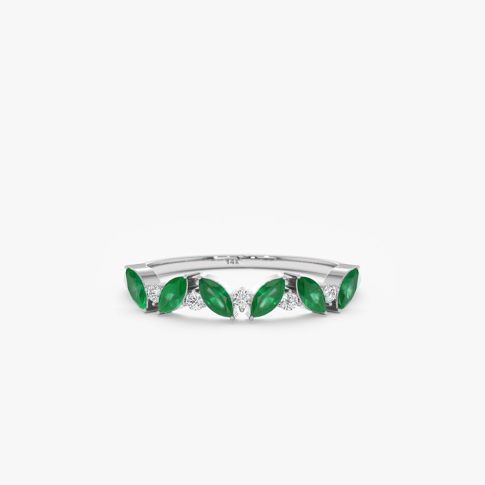 Solid Gold Emerald and Diamond Half Eternity Ring (25765B)