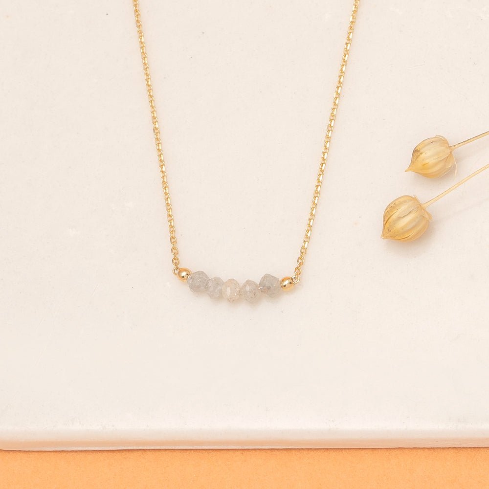 Solid Gold Grey Diamond Beaded Bar Necklace (186731)