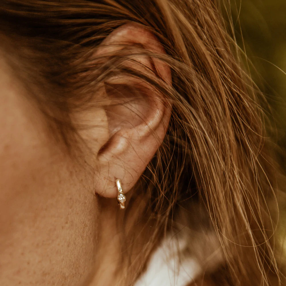 Solid Gold Bezel Setting Marquise Lab-Grown Diamond Mini Hoops