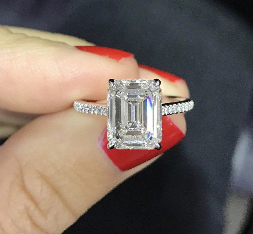 Solid Gold 3.00 CT Emerald Cut Moissanite Engagement Ring