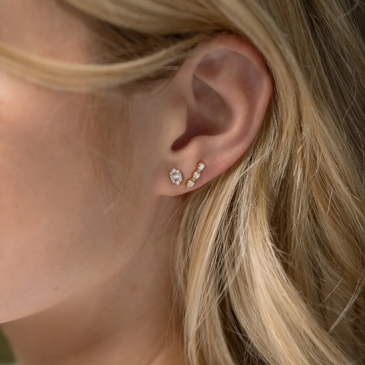 Solid Gold Spun Silk Gold Diamond Studs