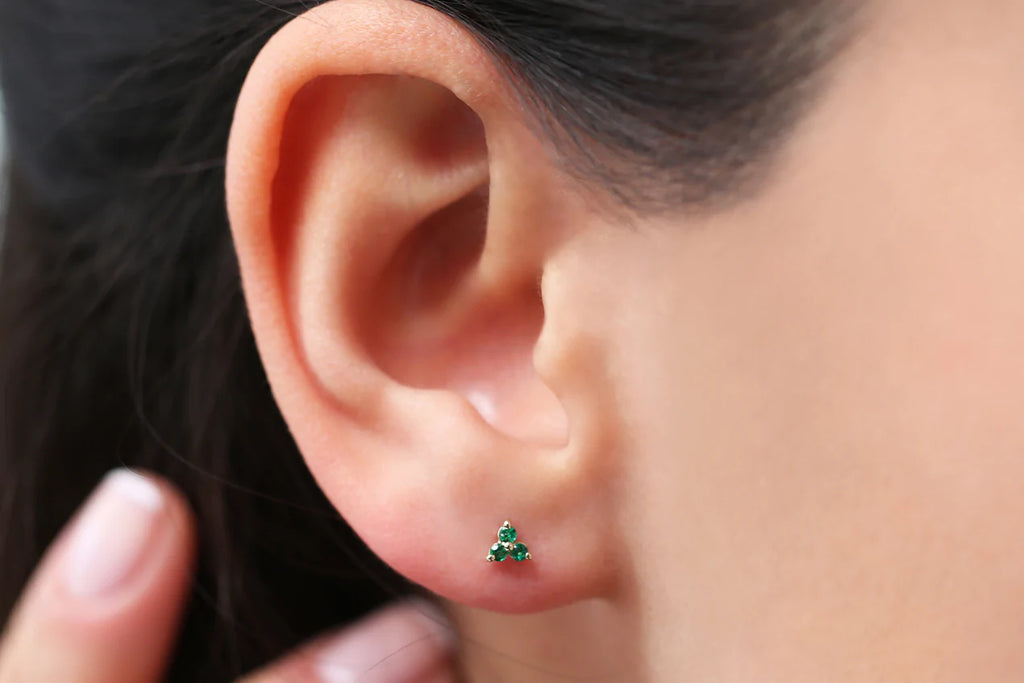 Solid Gold Tiny Trio Emerald Earrings
