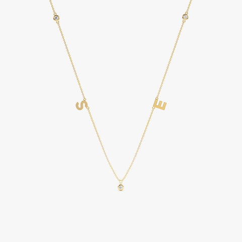 Solid Gold Initials & Diamonds Station Necklace (D96B05)
