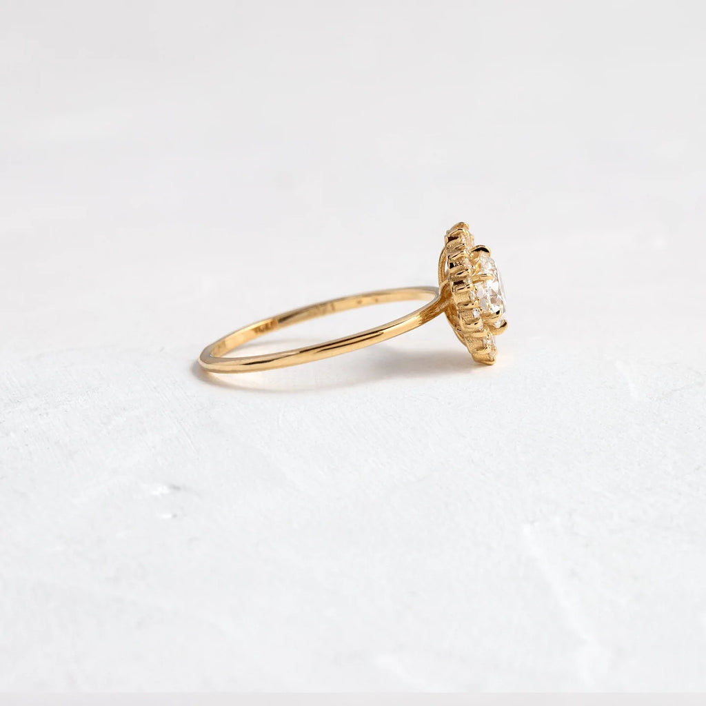 Solid Gold Halo Ring, 0.7ct. Round Cut Diamond Moissanite Engagement Ring