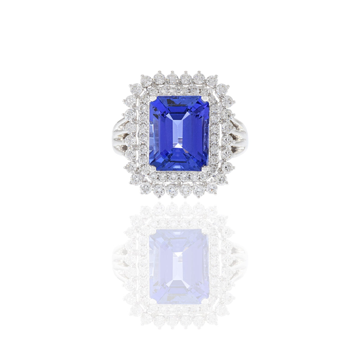 Solid Gold Emerald Cut Tanzanite And Diamond Ring