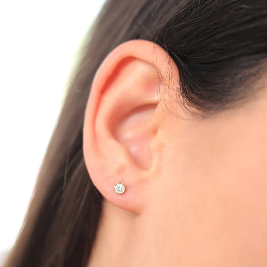 Solid Gold Bezel Setting Round Diamond Studs