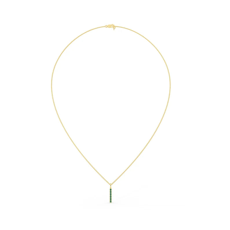 Solid Gold 1.3 MM Natural Emerald Bar Necklace
