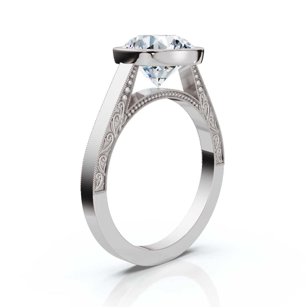 Solid Gold 2 CT Hand Texture Lab Grown Diamond Engagement Ring