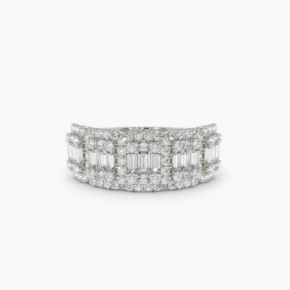 Solid Gold Baguette and Round Halo Diamond Ring