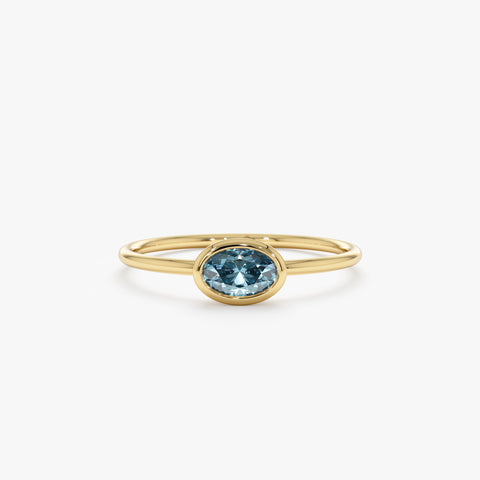 Solid Gold Oval Blue Topaz Ring (308B9F)