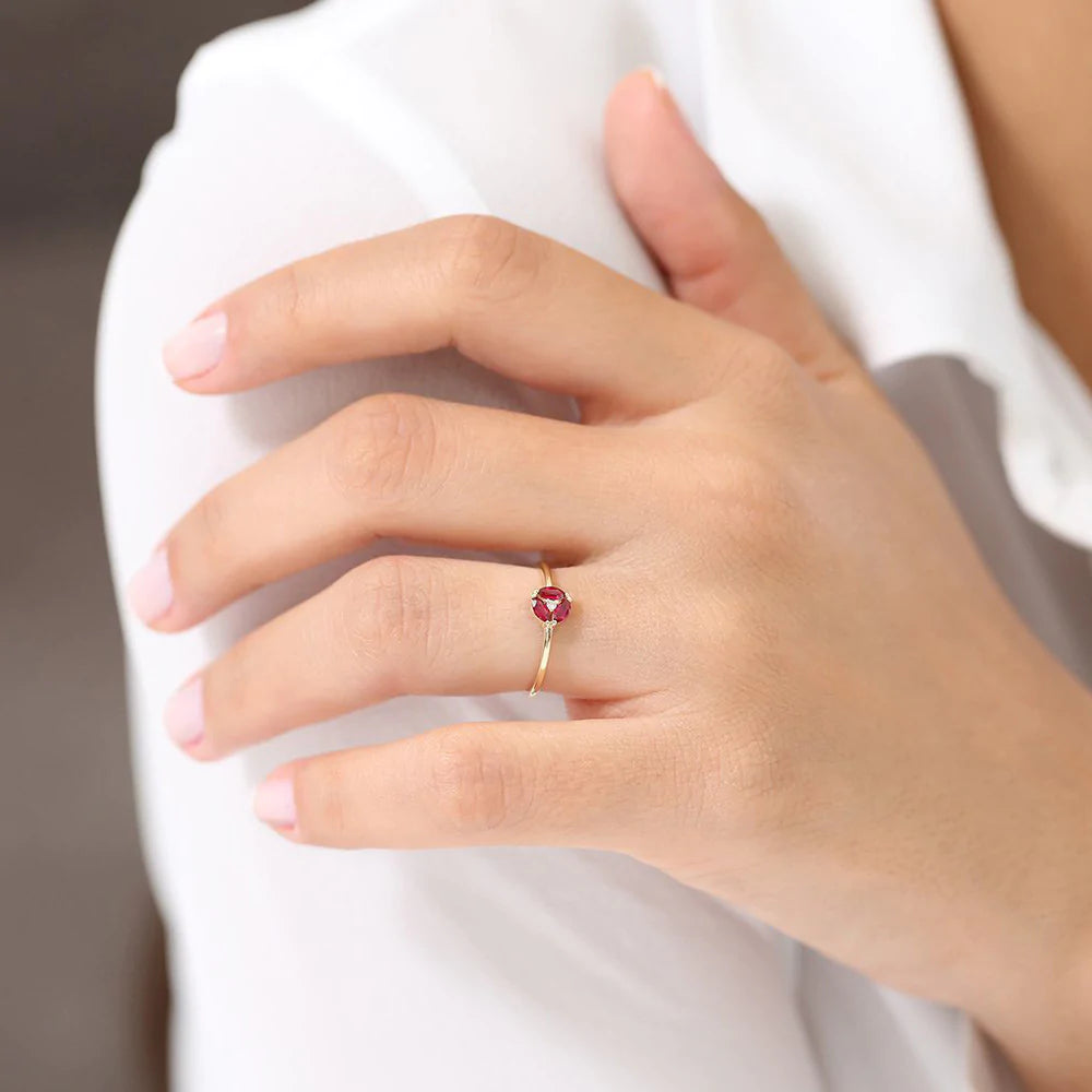 Solid Gold Ruby Cluster Diamond Ring