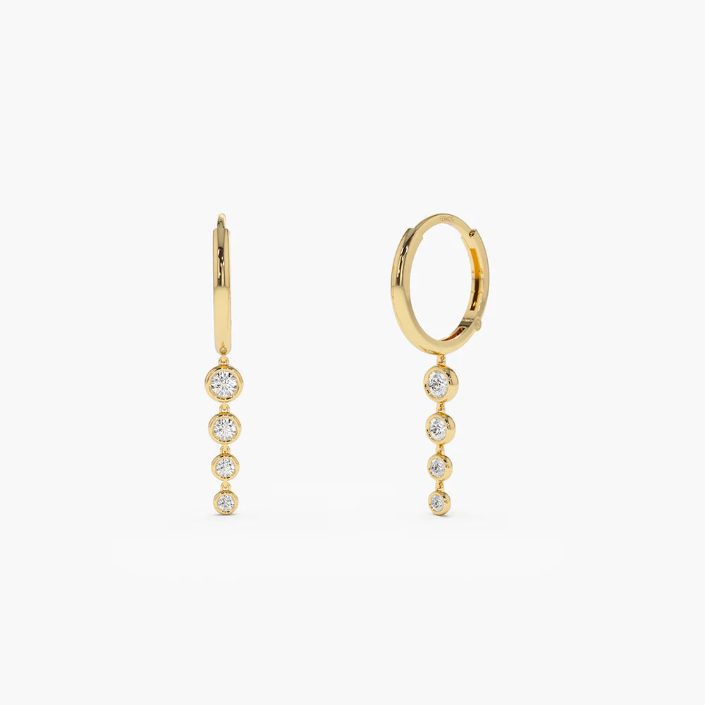 Solid Gold Dangling Diamond Drop Earrings
