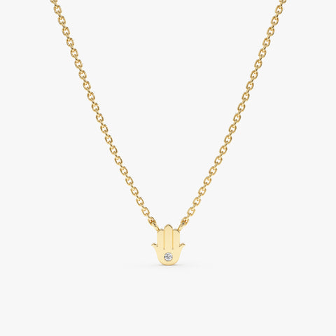 Solid Gold Single Diamond Hamsa Necklace