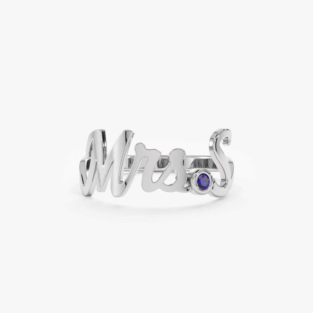 Solid Gold Mrs. Title and Initial Ring with Stone (FD0DC)