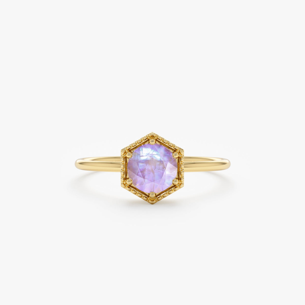 Solid Gold Hexagon Moonstone Ring (4F96C8)
