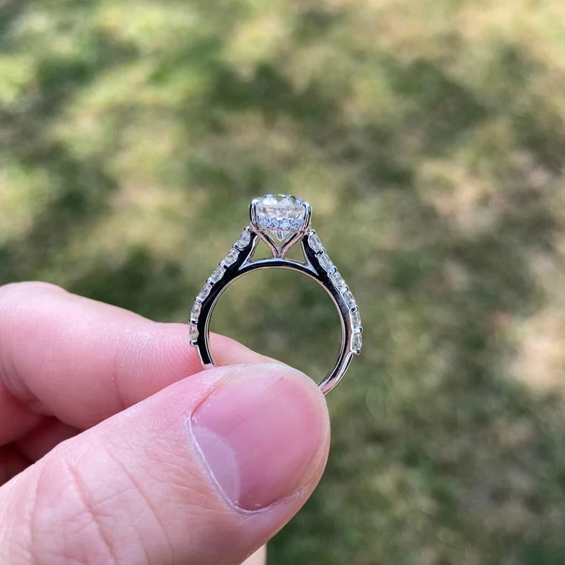 Solid Gold 3 Carat Brilliant Oval Cut Moissanite Pave Engagement Ring