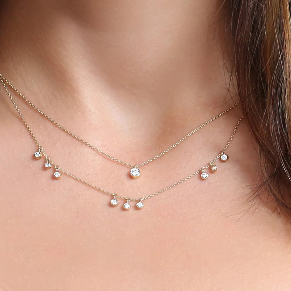 Solid Gold 9 Diamond Dangle Necklace