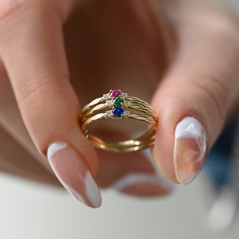 Solid Gold Emerald Minimal Twisted Solitaire Ring
