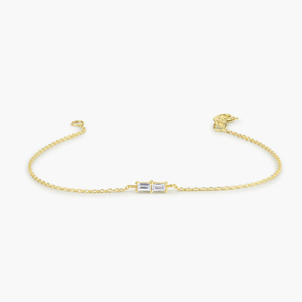 Solid Gold Double Baguette Diamond Bracelet
