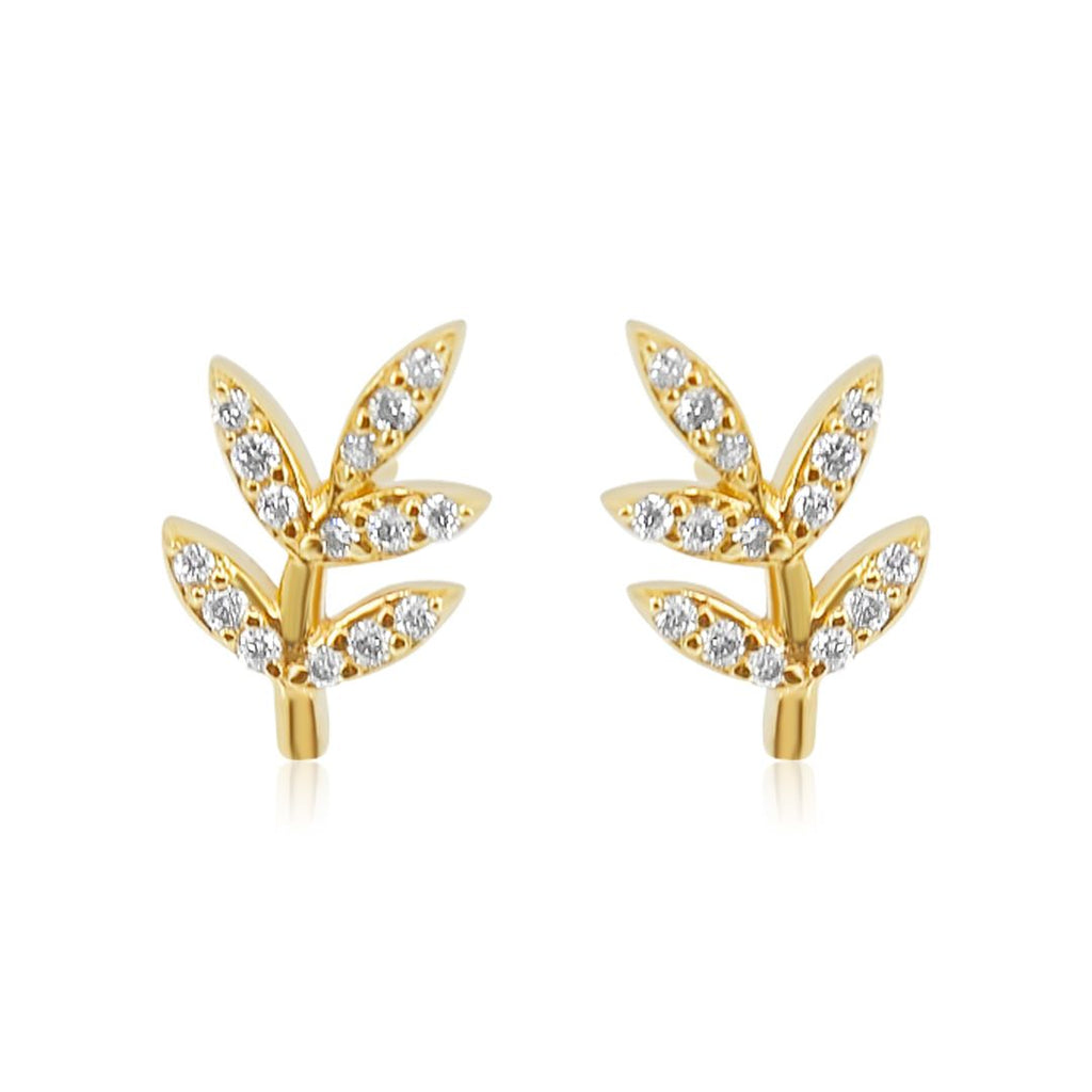 Solid Gold Diamond Leaf Stud Earring (209213)