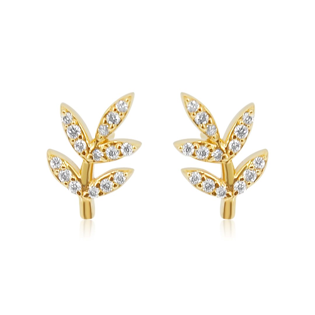 Solid Gold Diamond Leaf Stud Earring (209213)
