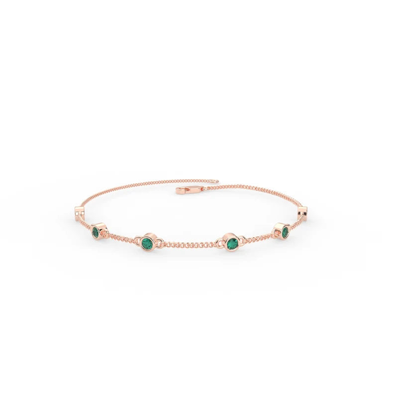 Solid Gold Natural Emerald Station Bracelet