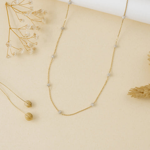 Solid Gold Grey Diamond Station Necklace