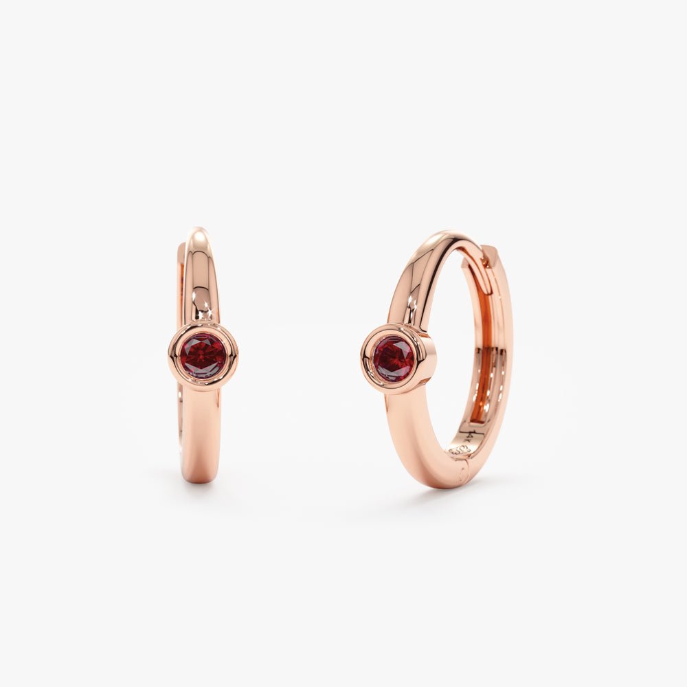 Solid Gold Ruby Huggies