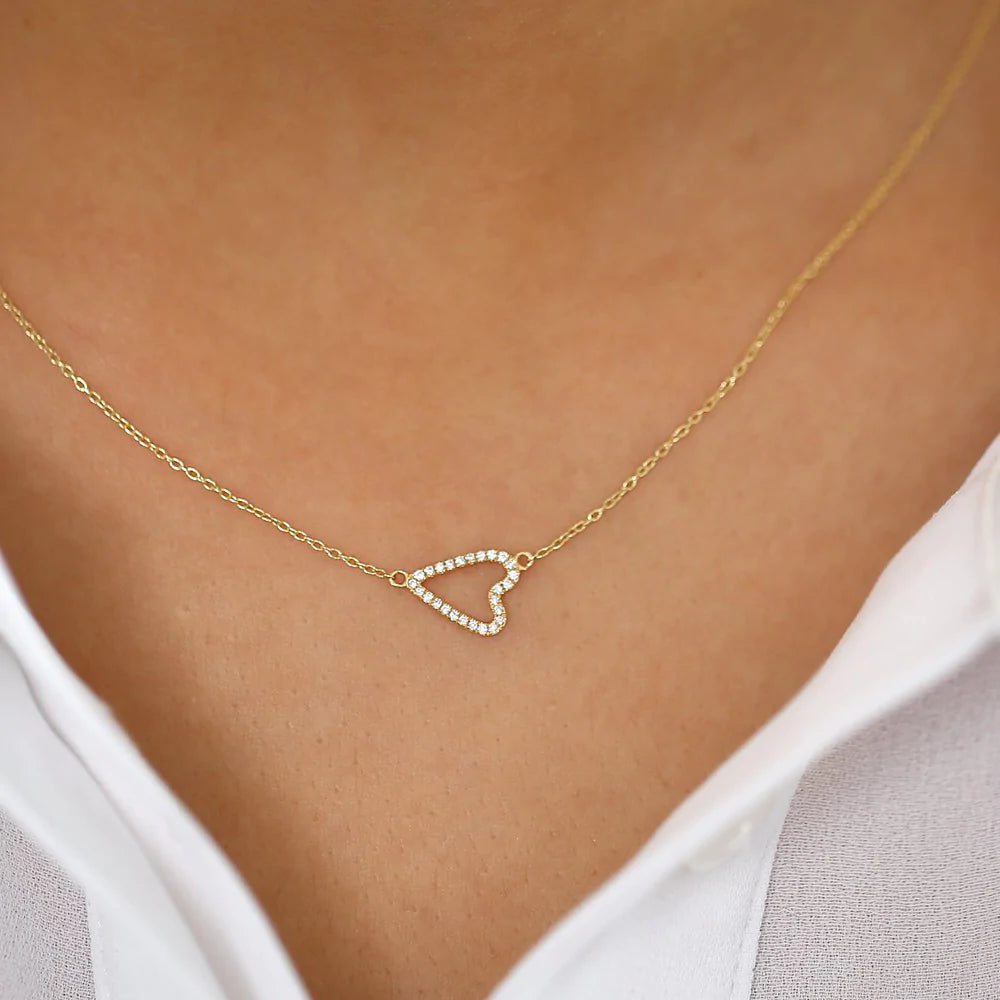 Solid Gold Sideways Diamond Heart in Micro Pave Setting