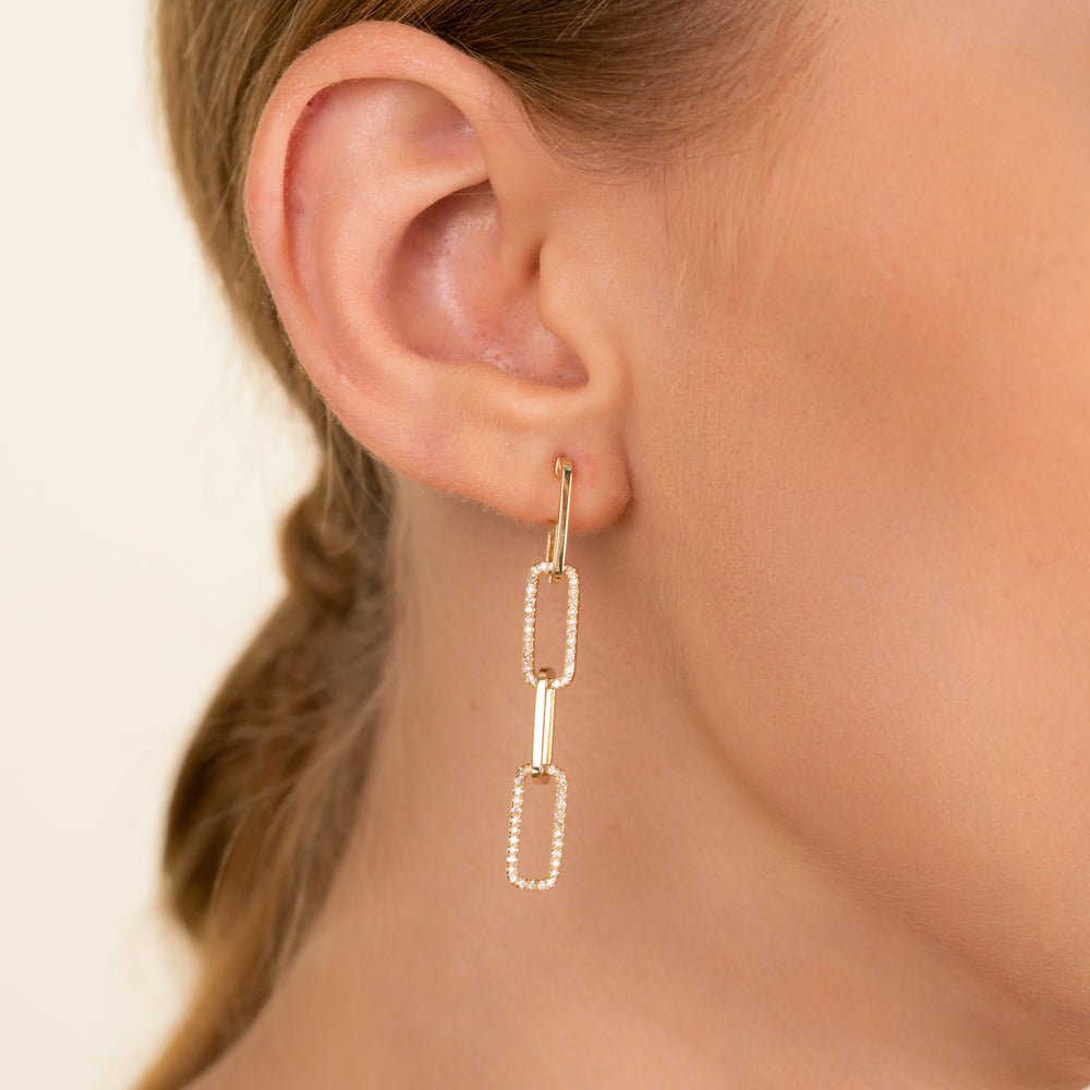Solid Gold Long Diamond Paperclip Earrings