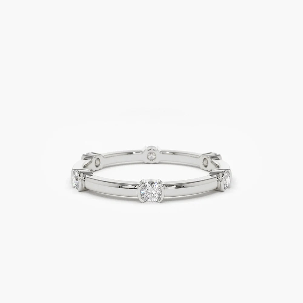 Solid Gold Stackable Half Bezel Diamond Eternity Ring