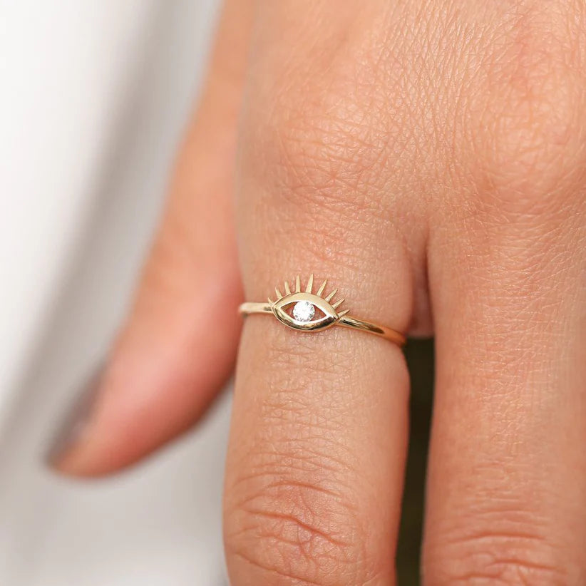 Solid Gold Diamond Evil Eye Ring