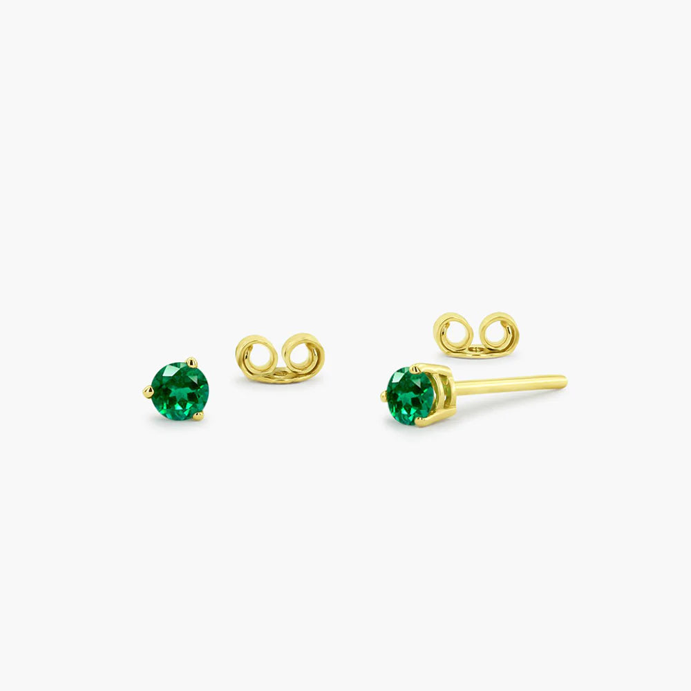 Solid Gold Round Cut Emerald Stud Earrings