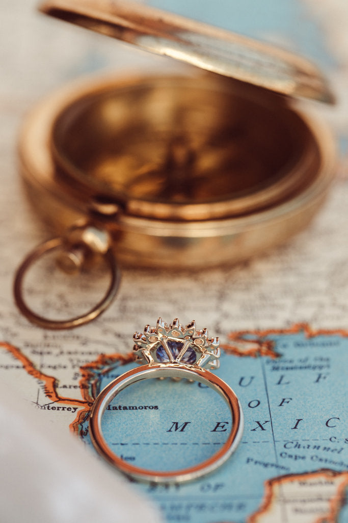 Solid Gold & Diamond Sapphire Halo Ring