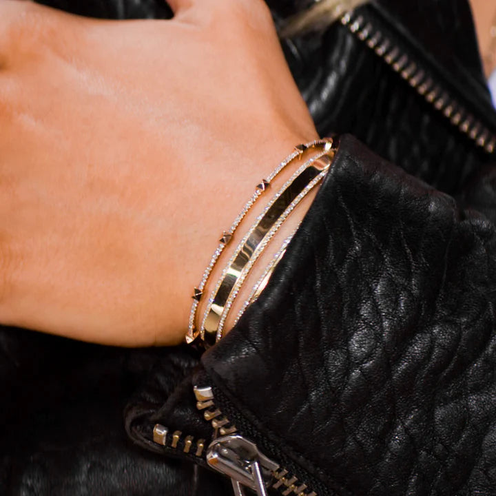 Solid Gold Pyramid Diamond Stud Bangle
