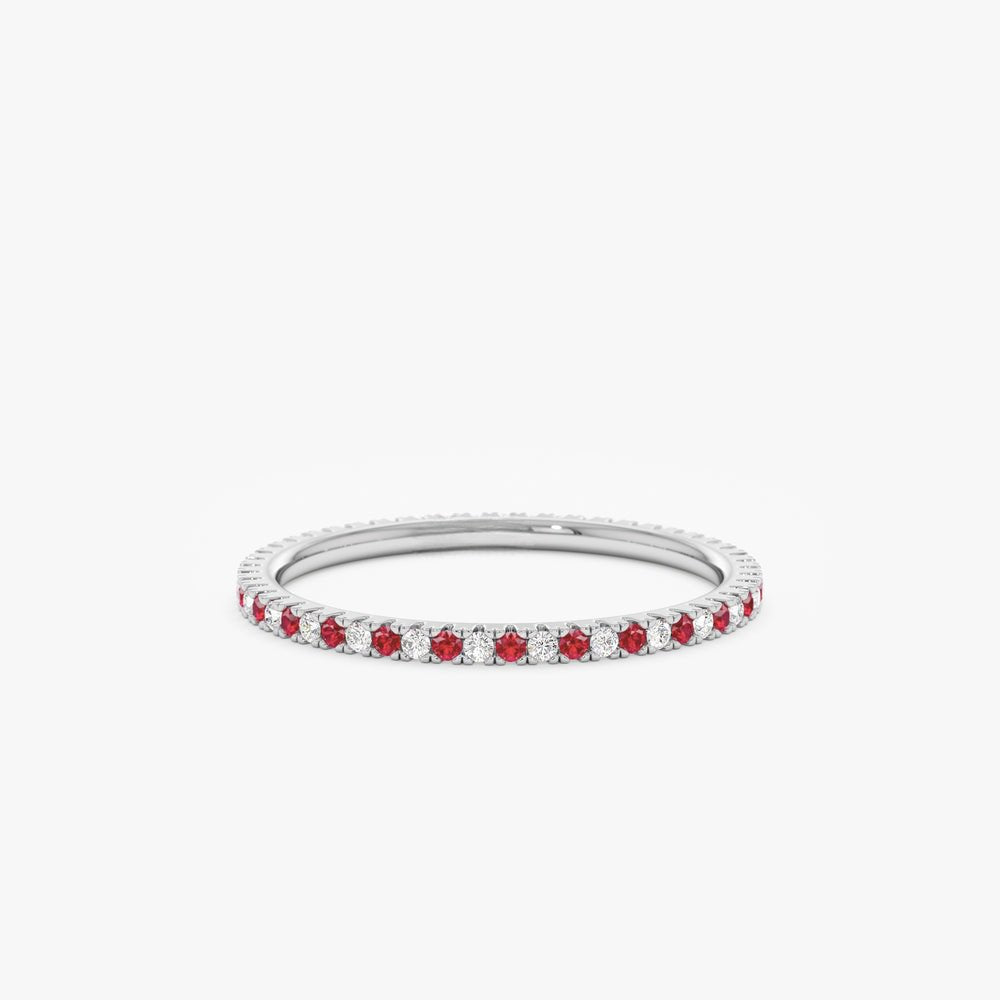 14K Solid Gold Ruby and Diamond Eternity Ring
