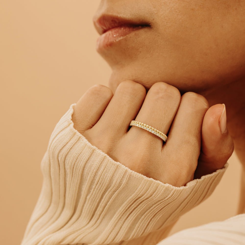 Solid Gold Diamond & Bead Eternity Ring