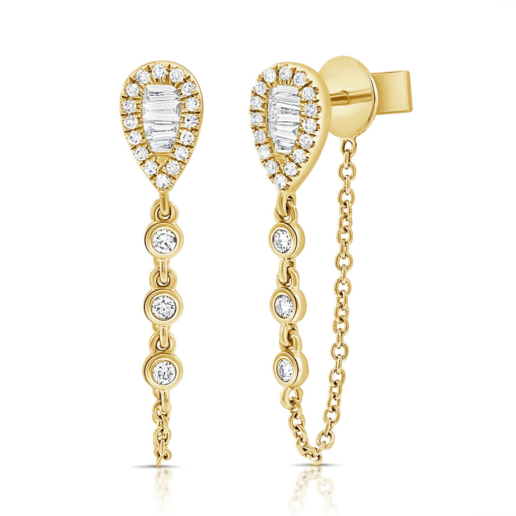 Solid Gold Inverted Illusion Pear Bezel Loop Earring