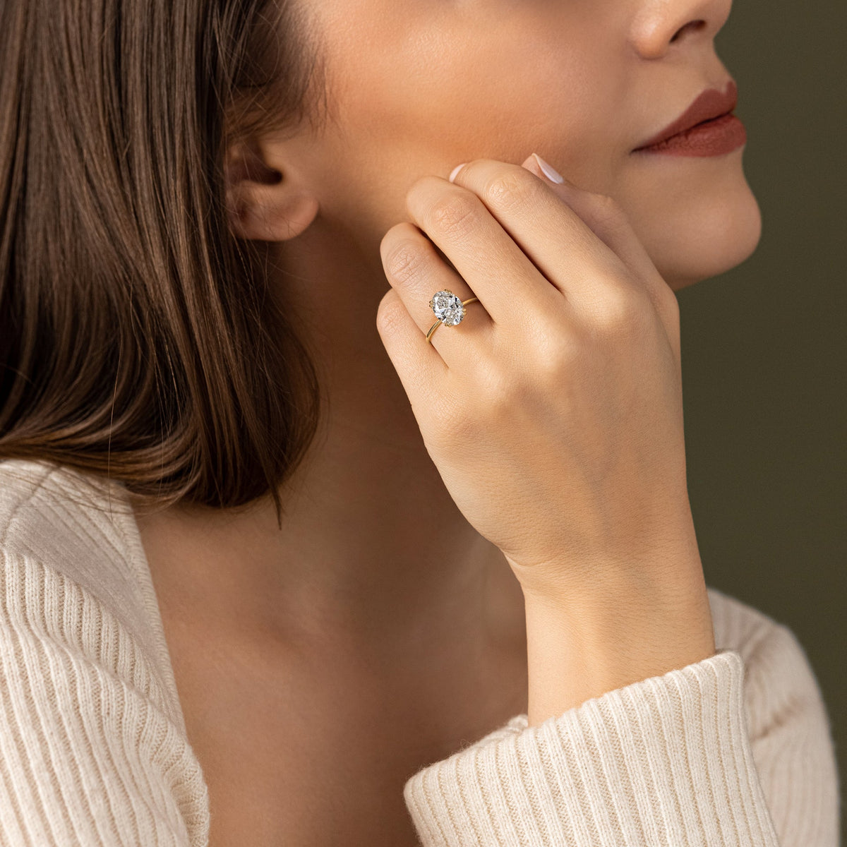 Solid Gold Filament Ring, Oval Cut Moissanite Diamond