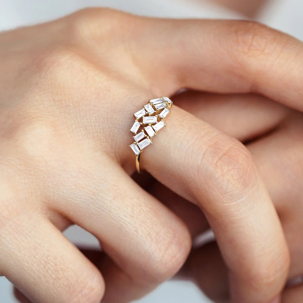 Solid Gold Baguette Diamond Cluster Ring (56E885)